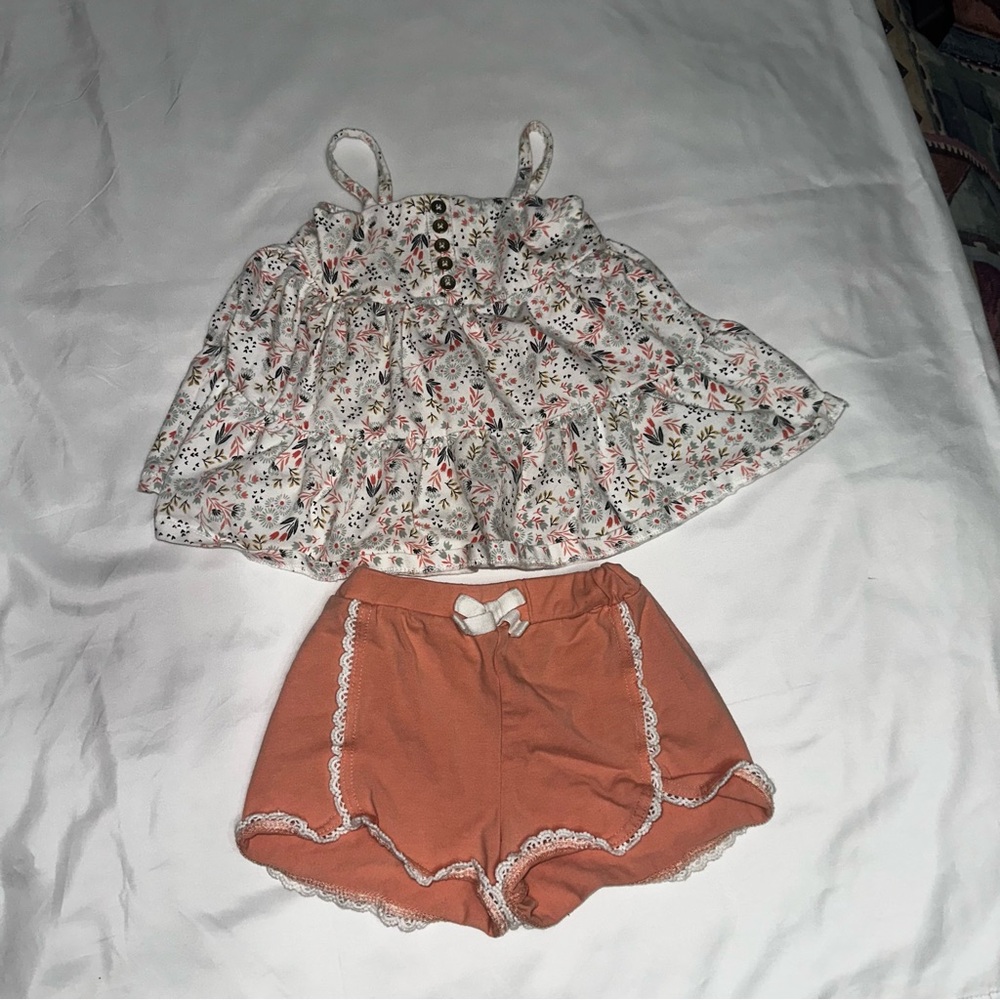 Floral Ruffle Top and Lace Trim Shorts Set